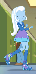 Size: 374x760 | Tagged: safe, derpibooru import, screencap, sandalwood, trixie, better together, equestria girls, overpowered (equestria girls), canterlot high, clothes, cute, diatrixes, hallway, hoodie, lockers, smug