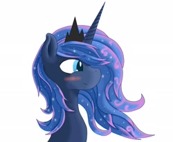 Size: 2095x1722 | Tagged: safe, artist:kawent, princess luna, alicorn, pony, blushing, portrait, simple background, solo