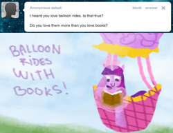 Size: 622x480 | Tagged: safe, artist:dilemarex, derpibooru import, twilight sparkle, ask, ask twilight sparkle, balloon, book, reading