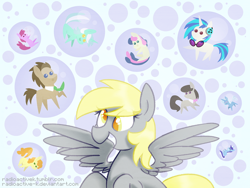 Size: 800x600 | Tagged: safe, artist:radioactive-k, derpibooru import, berry punch, berryshine, bon bon, carrot top, derpy hooves, dj pon-3, doctor whooves, golden harvest, lyra heartstrings, minuette, octavia melody, sweetie drops, trixie, vinyl scratch, earth pony, pegasus, pony, background six, female, mare, pointy ponies