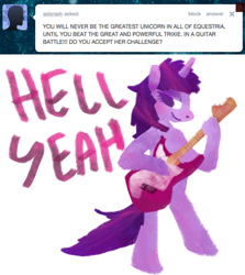 Size: 500x560 | Tagged: safe, artist:dilemarex, derpibooru import, twilight sparkle, ask, ask twilight sparkle, guitar