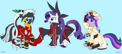 Size: 2250x1000 | Tagged: safe, artist:kingkaizer, derpibooru import, rarity, twilight sparkle, zecora, pony, unicorn, zebra, blazblue, crossover, litchi faye ling, rachel alucard, tsubaki yayoi