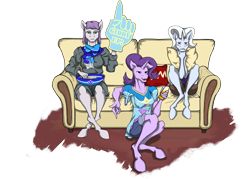 Size: 3500x2500 | Tagged: safe, artist:2d20, derpibooru import, maud pie, starlight glimmer, trixie, anthro, /mlp/, 4chan, 4chan cup, food, popcorn, relaxing, soda, sofa, trio