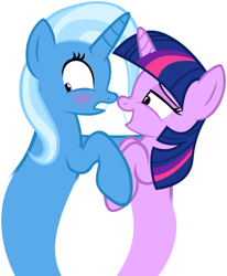 Size: 418x507 | Tagged: safe, artist:navitaserussirus, derpibooru import, trixie, twilight sparkle, asktwixiegenies, cropped, female, lesbian, shipping, twixie