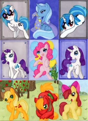 Size: 682x942 | Tagged: safe, artist:jenkiwi, derpibooru import, apple bloom, applejack, big macintosh, dj pon-3, gummy, pinkie pie, rarity, trixie, vinyl scratch, earth pony, pony, unicorn, female, filly, male, mare, stallion, traditional art