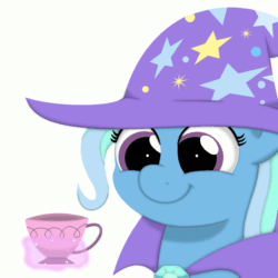 Size: 1080x1080 | Tagged: safe, artist:ljdamz1119, derpibooru import, trixie, pony, unicorn, animated, cup, cute, diatrixes, female, mare, smiling, solo, teacup, that pony sure does love teacups