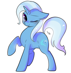 Size: 1000x1024 | Tagged: safe, artist:haden-2375, derpibooru import, trixie, pony, unicorn, cute, diatrixes, female, mare, one eye closed, raised hoof, simple background, solo, white background, wink