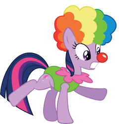 Size: 7697x8015 | Tagged: dead source, safe, artist:quanno3, derpibooru import, twilight sparkle, unicorn twilight, pony, unicorn, .svg available, absurd resolution, clothes, clown, clown nose, costume, rainbow wig, red nose, simple background, solo, transparent background, twily the clown, vector, wig