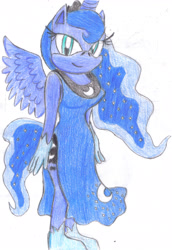 Size: 2398x3493 | Tagged: safe, artist:jcmx, princess luna, anthro, solo, sonic the hedgehog (series), sonicified, traditional art