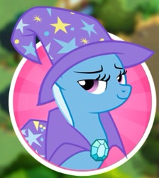 Size: 293x327 | Tagged: safe, derpibooru import, trixie, cape, clothes, gameloft, hat, solo, trixie's cape, trixie's hat