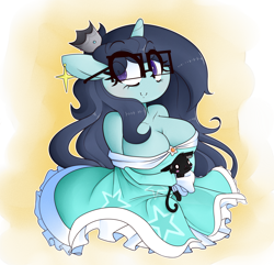 Size: 2900x2800 | Tagged: safe, artist:fullmetalpikmin, derpibooru import, oc, oc:insatiable void, anthro, cat, breasts, clothes, dress, ear piercing, earring, female, glasses, jewelry, long hair, milf, piercing, rosalina