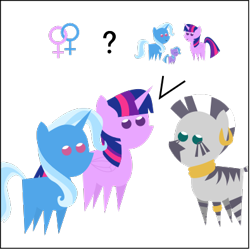 Size: 395x394 | Tagged: safe, artist:the smiling pony, derpibooru import, trixie, twilight sparkle, twilight sparkle (alicorn), zecora, alicorn, pony, unicorn, zebra, female, female symbol, lesbian, mare, pictogram, shipping, simple background, transparent background, twixie