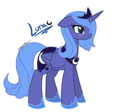 Size: 643x596 | Tagged: safe, artist:lonewolfkait, princess luna, alicorn, pony, blushing, female, folded wings, s1 luna, simple background, solo, white background