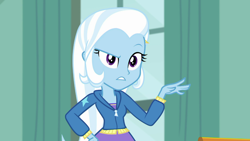 Size: 1280x720 | Tagged: safe, derpibooru import, screencap, trixie, a little birdie told me, better together, equestria girls, solo