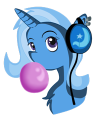 Size: 1024x1364 | Tagged: safe, artist:derpyleinad, derpibooru import, trixie, pony, unicorn, bubblegum, female, headphones, mare, piercing, solo