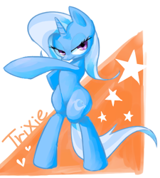 Size: 450x500 | Tagged: safe, artist:30clock, derpibooru import, trixie, pony, bipedal, pixiv, solo