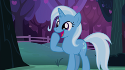 Size: 1920x1080 | Tagged: safe, derpibooru import, screencap, trixie, pony, unicorn, uncommon bond, cute, diatrixes, female, happy, mare, open mouth, raised hoof, solo