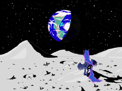 Size: 1024x768 | Tagged: safe, artist:vasillium, princess luna, alicorn, pony, earth, moon, solo, stars