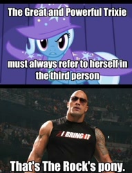 Size: 450x588 | Tagged: safe, derpibooru import, trixie, dwayne johnson, meme, the rock, third person, wwe