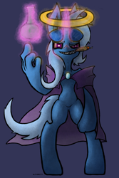 Size: 2568x3840 | Tagged: safe, artist:slitherkitty, derpibooru import, trixie, pony, semi-anthro, unicorn, atryl-ish, bipedal, drugs, halo, rest in peace, solo, stoned trixie