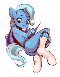 Size: 1605x2041 | Tagged: safe, artist:iizuna, derpibooru import, trixie, anthro, arm hooves, clothes, pixiv, socks, solo