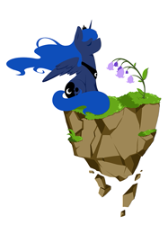 Size: 523x700 | Tagged: safe, artist:yoonny92, princess luna, alicorn, pony, dirt cube, eyes closed, floating island, flower, simple background, solo, white background