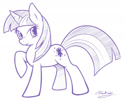 Size: 1303x1081 | Tagged: safe, artist:ambris, derpibooru import, twilight sparkle, pony, unicorn, female, mare, monochrome, simple background, smiling, solo