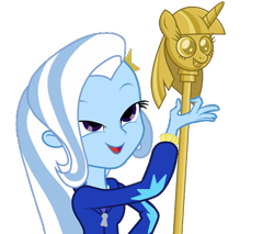 Size: 540x460 | Tagged: safe, derpibooru import, trixie, equestria girls, princess twilight sparkle (episode), season 4, crossing the memes, exploitable meme, look what trixie found, meme, memeception, solo, twilight scepter