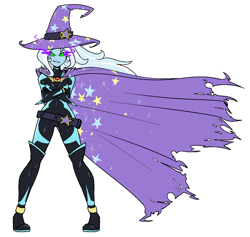 Size: 1369x1297 | Tagged: dead source, safe, artist:reiduran, derpibooru import, trixie, equestria girls, belt, boots, cape, clothes, crossed arms, dark magic, hat, humanized, jewelry, magic, magical girl, necklace, shoes, simple background, solo, sombra eyes, torn cape, trixie's cape, trixie's hat, white background