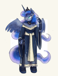 Size: 980x1280 | Tagged: safe, artist:king-kakapo, princess luna, alicorn, anthro, arm hooves, clothes, dress, female, looking to side, mare, shoes, shoulderless, simple background, sketch, solo, white background