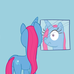 Size: 1024x1024 | Tagged: safe, artist:solarfm, derpibooru import, trixie, pony, unicorn, alternate hairstyle, mirror, solo