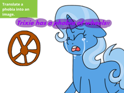 Size: 1280x960 | Tagged: safe, artist:ericas-dumb-art-blog, derpibooru import, trixie, pony, unicorn, crying, female, mare, solo, wheel