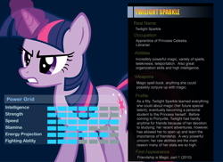 Size: 1100x800 | Tagged: safe, artist:pika-robo, derpibooru import, twilight sparkle, bio, profile, ultimate marvel vs capcom 3