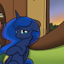 Size: 1000x1000 | Tagged: safe, artist:theparagon, princess luna, alicorn, pony, bashful, female, horn, mare, solo