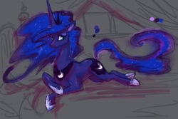 Size: 1024x682 | Tagged: safe, artist:nanhart, princess luna, alicorn, pony, colored sketch, female, horn, mare, solo