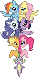 Size: 627x1221 | Tagged: safe, artist:precosiouschild, derpibooru import, applejack, fluttershy, pinkie pie, rainbow dash, rarity, spike, twilight sparkle, dragon, earth pony, pegasus, pony, unicorn, mane seven, mane six