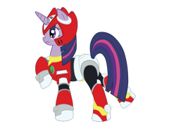 Size: 842x595 | Tagged: safe, artist:tiakaneko, derpibooru import, twilight sparkle, costume, megaman, solo, zero