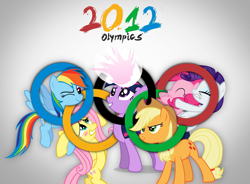 Size: 600x441 | Tagged: safe, derpibooru import, applejack, fluttershy, pinkie pie, rainbow dash, rarity, twilight sparkle, earth pony, pegasus, pony, unicorn, olympic rings, olympics