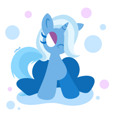 Size: 1177x1280 | Tagged: safe, artist:starstruckmana, derpibooru import, trixie, pony, unicorn, abstract background, female, hair over one eye, lineless, mare, signature, sitting, solo