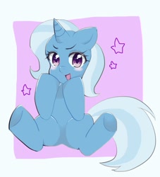 Size: 1090x1200 | Tagged: safe, artist:kouno bird, derpibooru import, trixie, pony, unicorn, blushing, cute, diatrixes, female, mare, missing accessory, solo