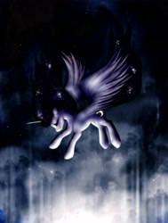 Size: 5000x6628 | Tagged: safe, artist:anemonepetal, princess luna, alicorn, pony, absurd resolution, eyes closed, solo, space, spread wings, windswept mane