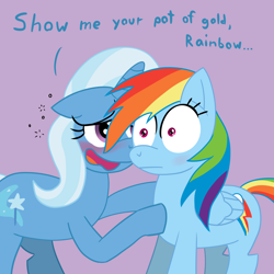 Size: 4096x4096 | Tagged: safe, artist:solarfm, derpibooru import, rainbow dash, trixie, pegasus, pony, unicorn, absurd resolution, blushing, drunk, female, innuendo, lesbian, shipping, the great and alcoholics trixie, trixdash