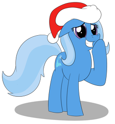 Size: 1186x1278 | Tagged: safe, artist:rupertbluefox, derpibooru import, trixie, pony, christmas, female, grin, hat, holiday, mare, missing accessory, santa hat, simple background, smiling, solo, transparent background