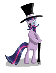 Size: 803x1052 | Tagged: safe, artist:qaxis, derpibooru import, twilight sparkle, cane, classy, hat, monocle, moustache, solo, top hat