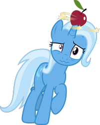 Size: 3063x3816 | Tagged: safe, artist:frownfactory, derpibooru import, trixie, unicorn, uncommon bond, .svg available, apple, circling stars, dazed, female, food, horn, horn impalement, majestic as fuck, mare, simple background, solo, stars, svg, transparent background, vector