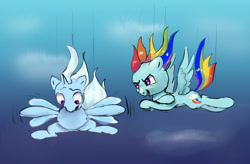 Size: 1200x785 | Tagged: safe, artist:xbi, derpibooru import, rainbow dash, trixie, pegasus, pony, falling, prank