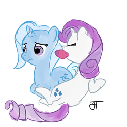 Size: 1200x1200 | Tagged: artist needed, safe, derpibooru import, rarity, trixie, pony, unicorn, brushie, female, lesbian, rarixie, shipping