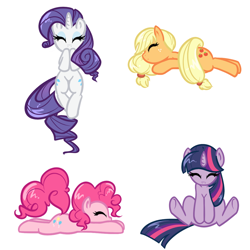 Size: 900x900 | Tagged: safe, artist:bamboodog, derpibooru import, applejack, pinkie pie, rarity, twilight sparkle, earth pony, pony, unicorn, simple background, sleeping