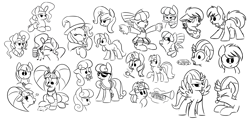 Size: 2832x1386 | Tagged: safe, artist:masserey, derpibooru import, bon bon, cheerilee, lightning dust, lyra heartstrings, pacific glow, peachy plume, sweetie drops, trixie, earth pony, pegasus, pony, unicorn, bandana, bow, bust, candy, cape, cheerileeder, cheerleader, cheerleader outfit, clothes, eyes closed, female, floppy ears, food, frown, glowing horn, grayscale, hat, heart, looking at you, looking back, magic, mare, marshmallow, microphone, monochrome, mouth hold, music notes, neckerchief, open mouth, pom pom, ruler, sandwich, scrunchy face, secret agent sweetie drops, singing, sitting, sketch, sketch dump, skirt, smiling, spread wings, sunglasses, telekinesis, tongue out, trixie's cape, trixie's hat, wings