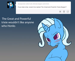 Size: 3385x2734 | Tagged: safe, artist:owlvortex, derpibooru import, trixie, pony, unicorn, ask wheely bopper and trixie, blushing, female, mare, solo, tumblr